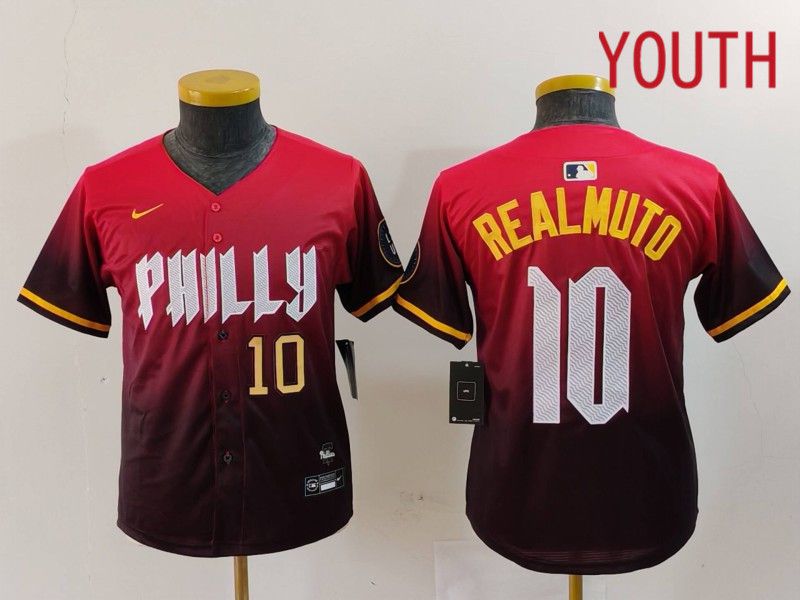 Youth Philadelphia Phillies #10 Realmuto Red City Edition 2024 Nike MLB Jersey style 3->youth mlb jersey->Youth Jersey